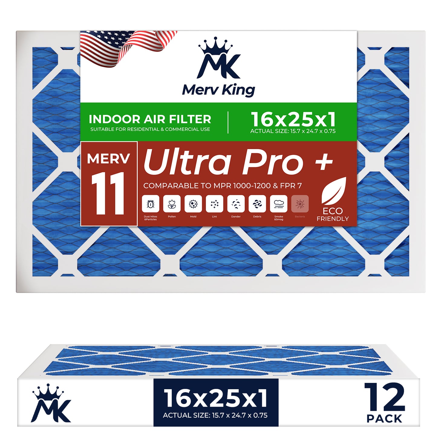 16x25x1 Merv 11 Pleated Air Filters