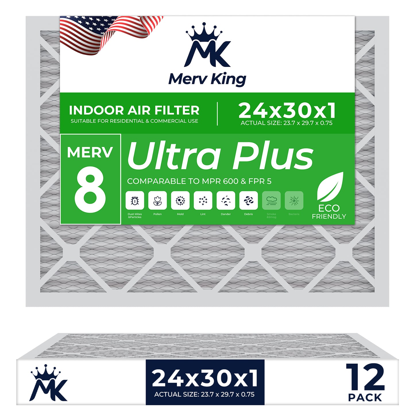 24x30x1 Merv 8 Pleated Air Filters