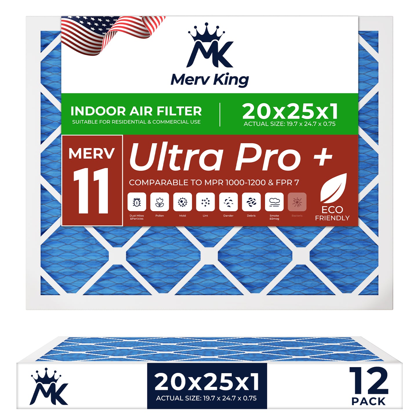 20x25x1 Merv 11 Pleated Air Filters