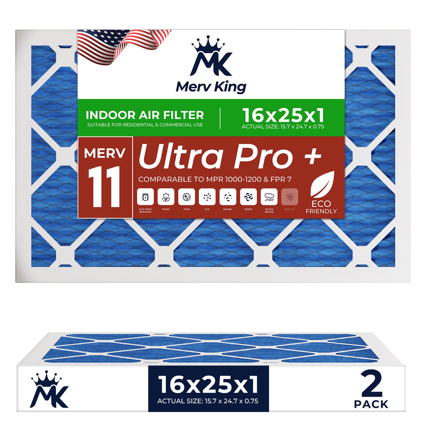 16x25x1 Merv 11 Pleated Air Filters