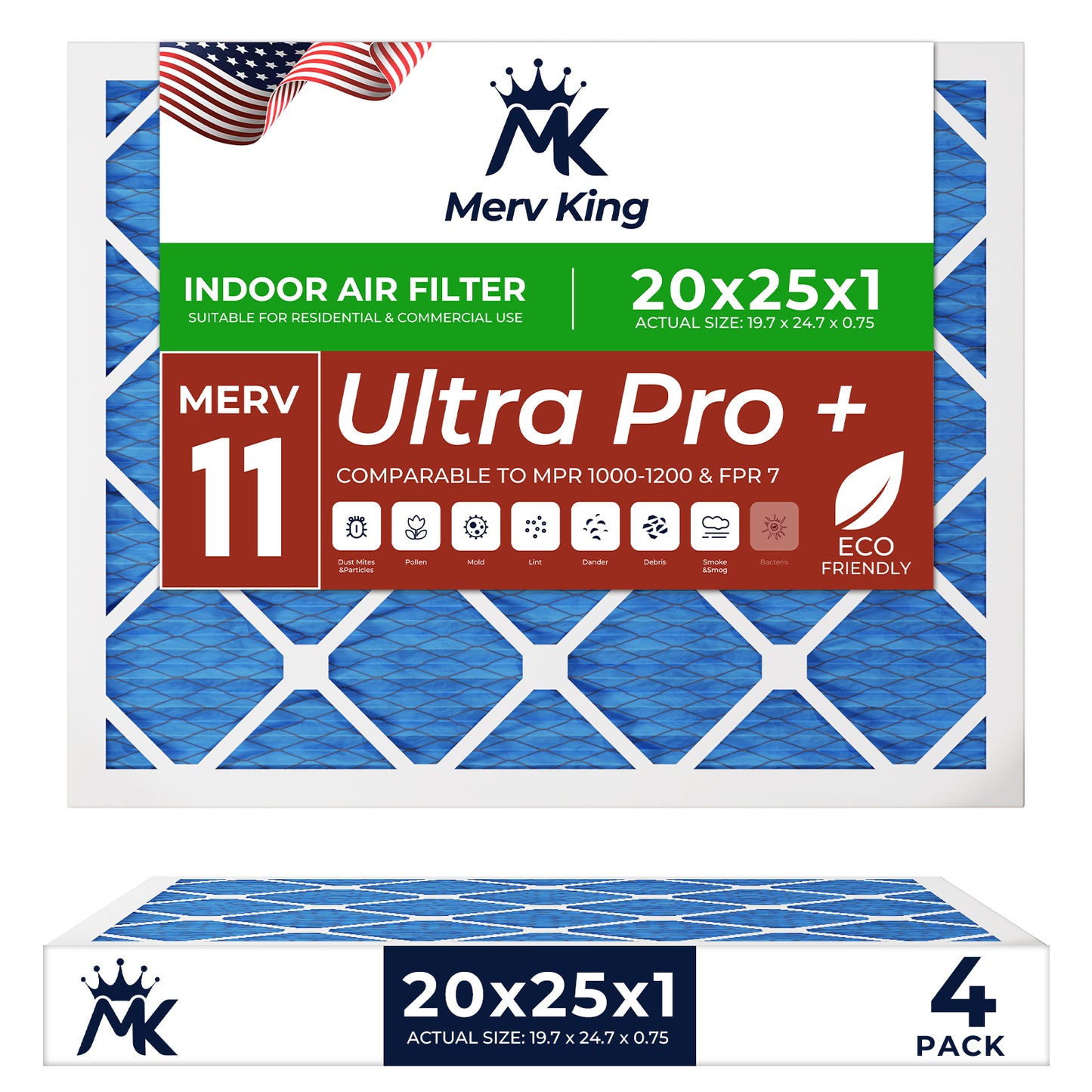20x25x1 Merv 11 Pleated Air Filters