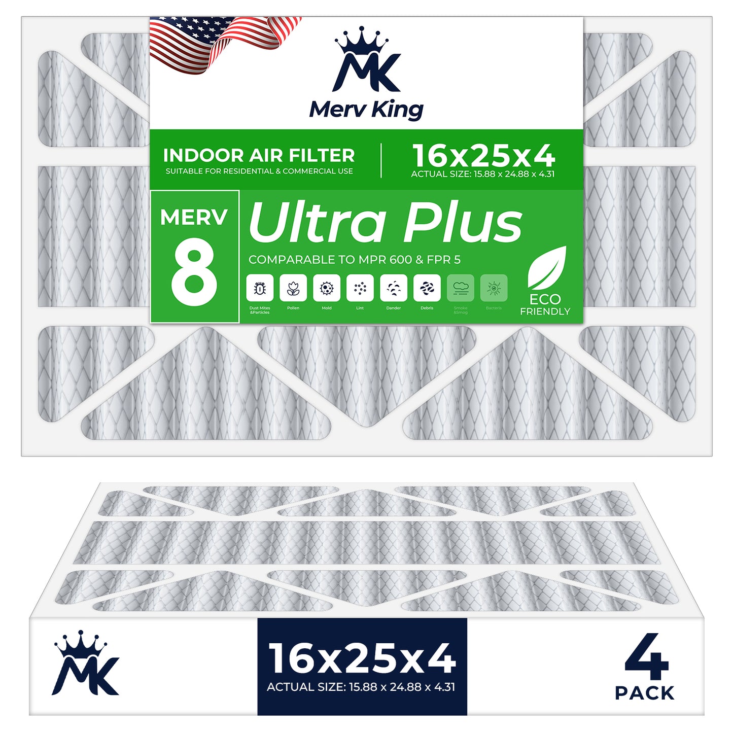 16x25x4 Merv 8 Pleated Air Filters