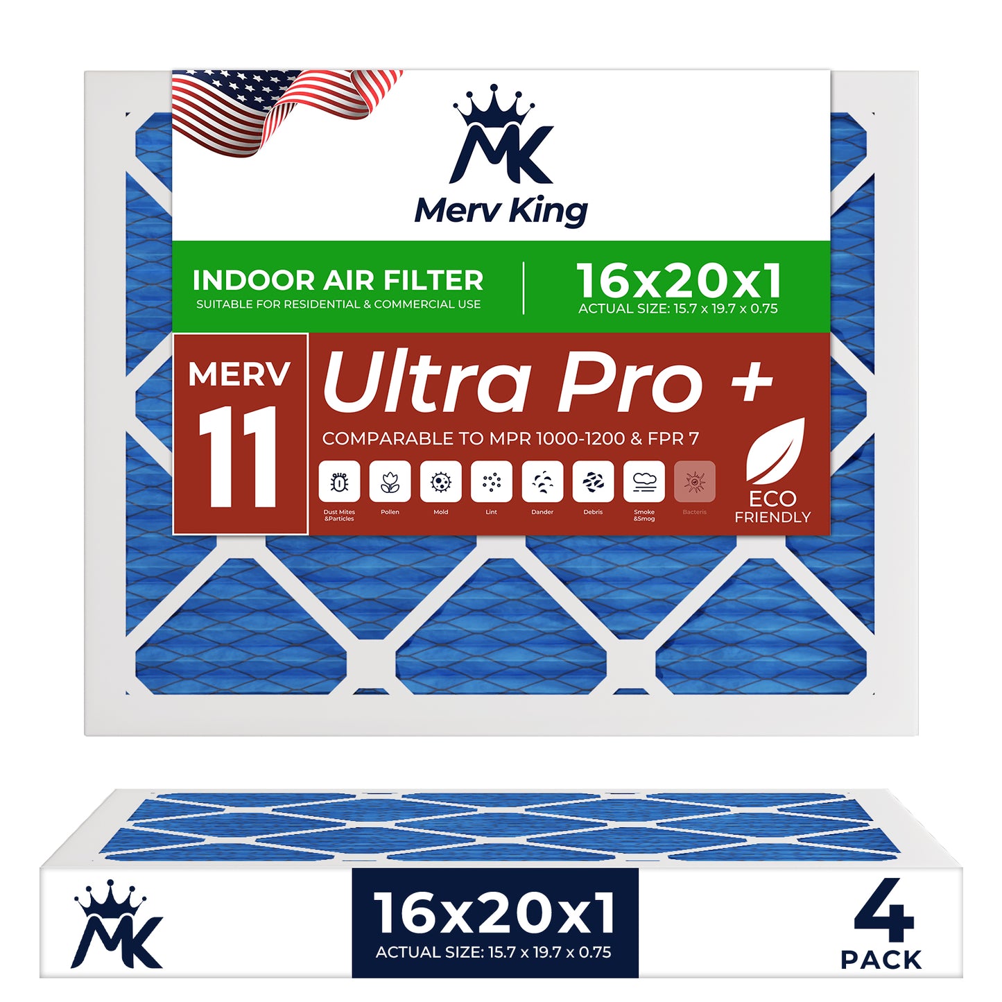 16x20x1 Merv 11 Pleated Air Filters