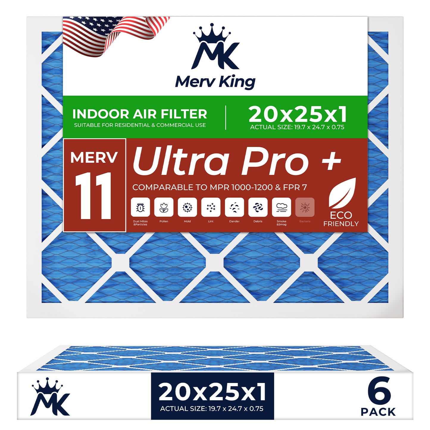 20x25x1 Merv 11 Pleated Air Filters