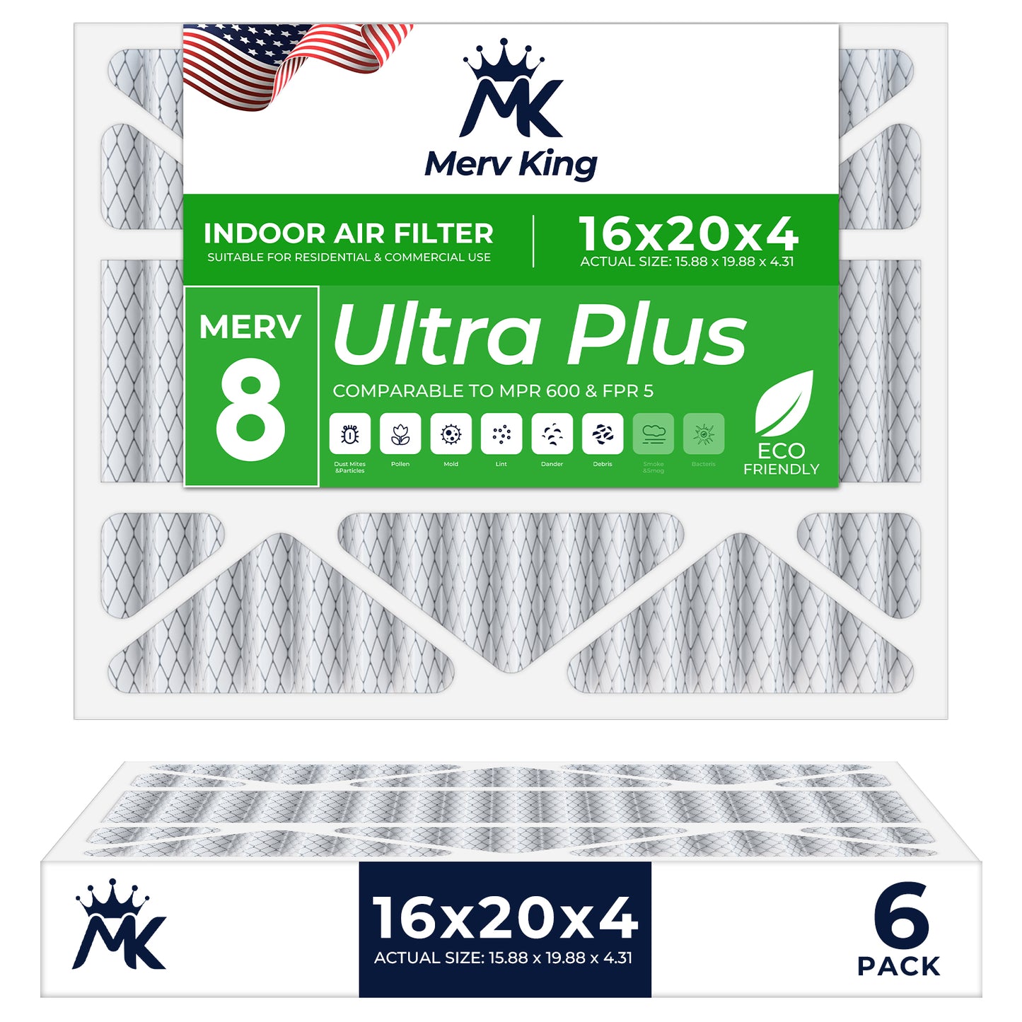16x20x4 Merv 8 Pleated Air Filters