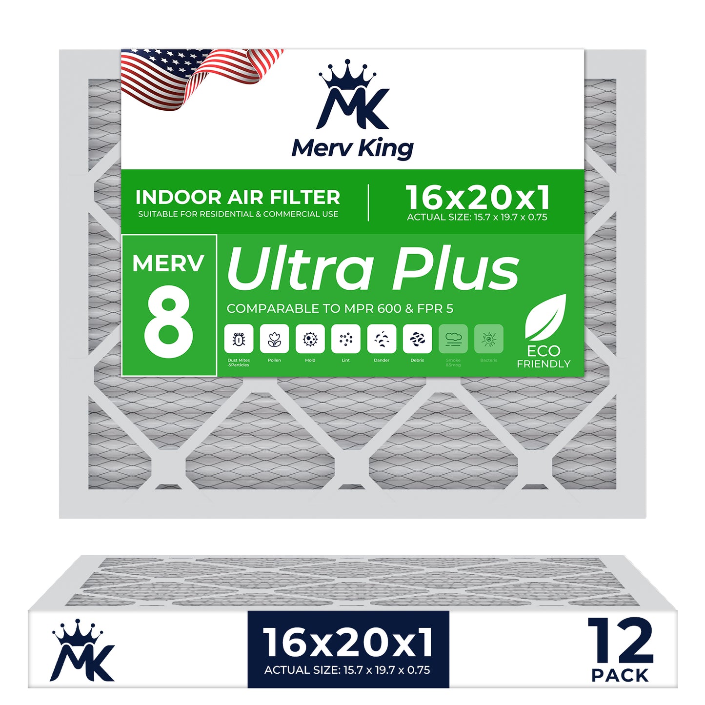16x20x1 Merv 8 Pleated Air Filters