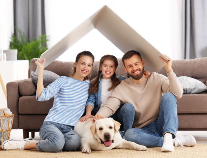 happy family together in living room
