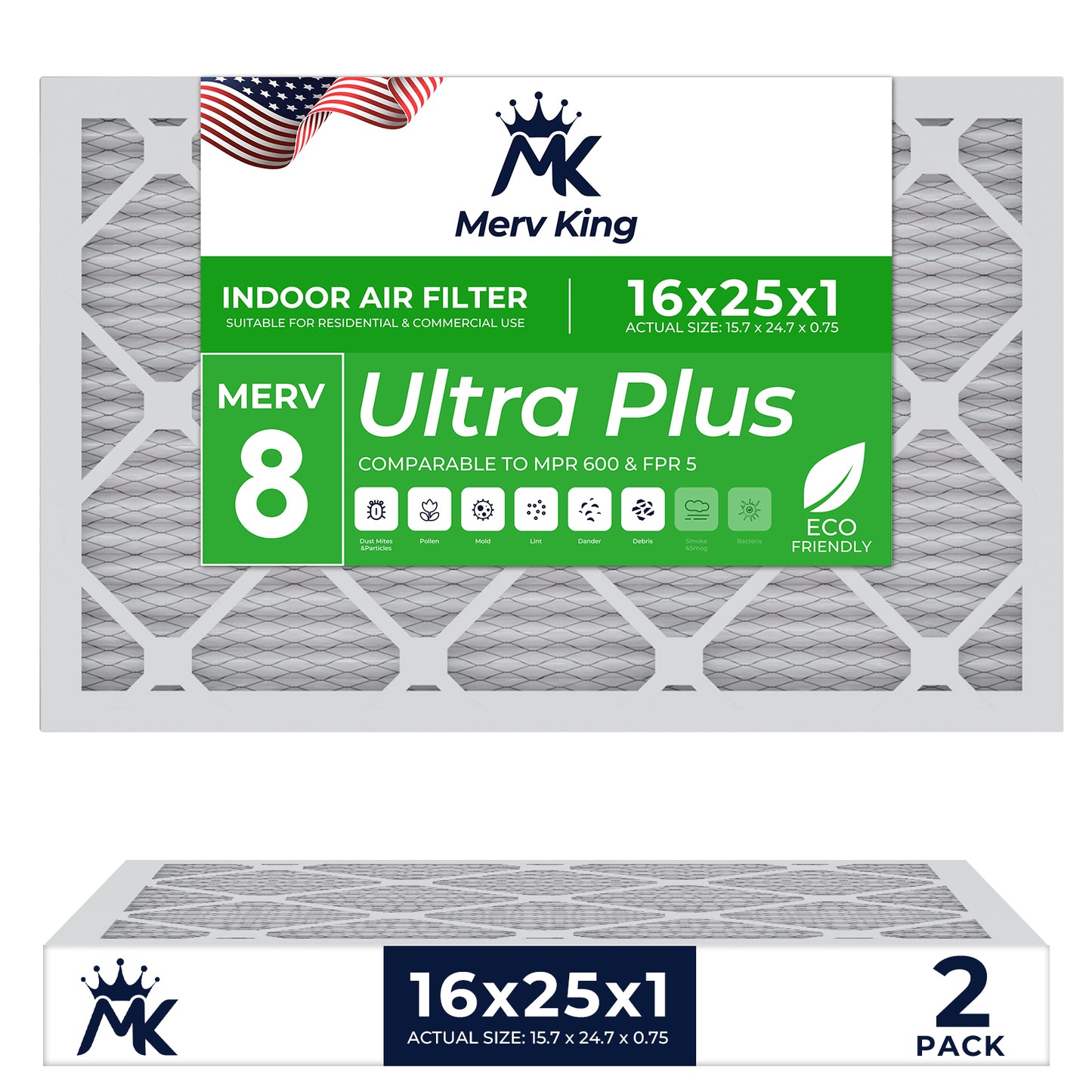 16x25x1 Merv 8 Pleated Air Filters