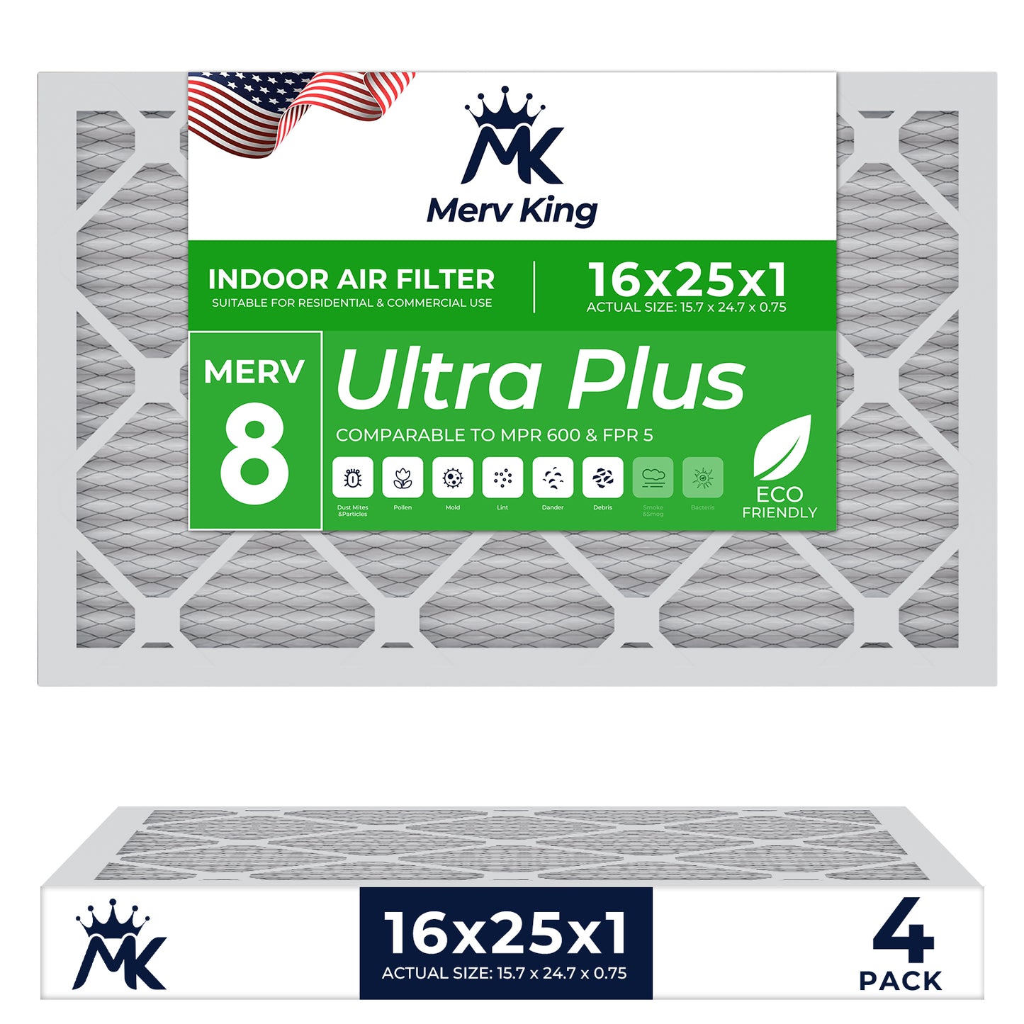 16x25x1 Merv 8 Pleated Air Filters