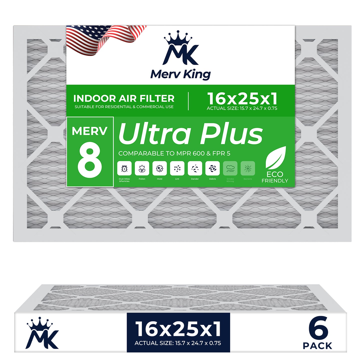 16x25x1 Merv 8 Pleated Air Filters