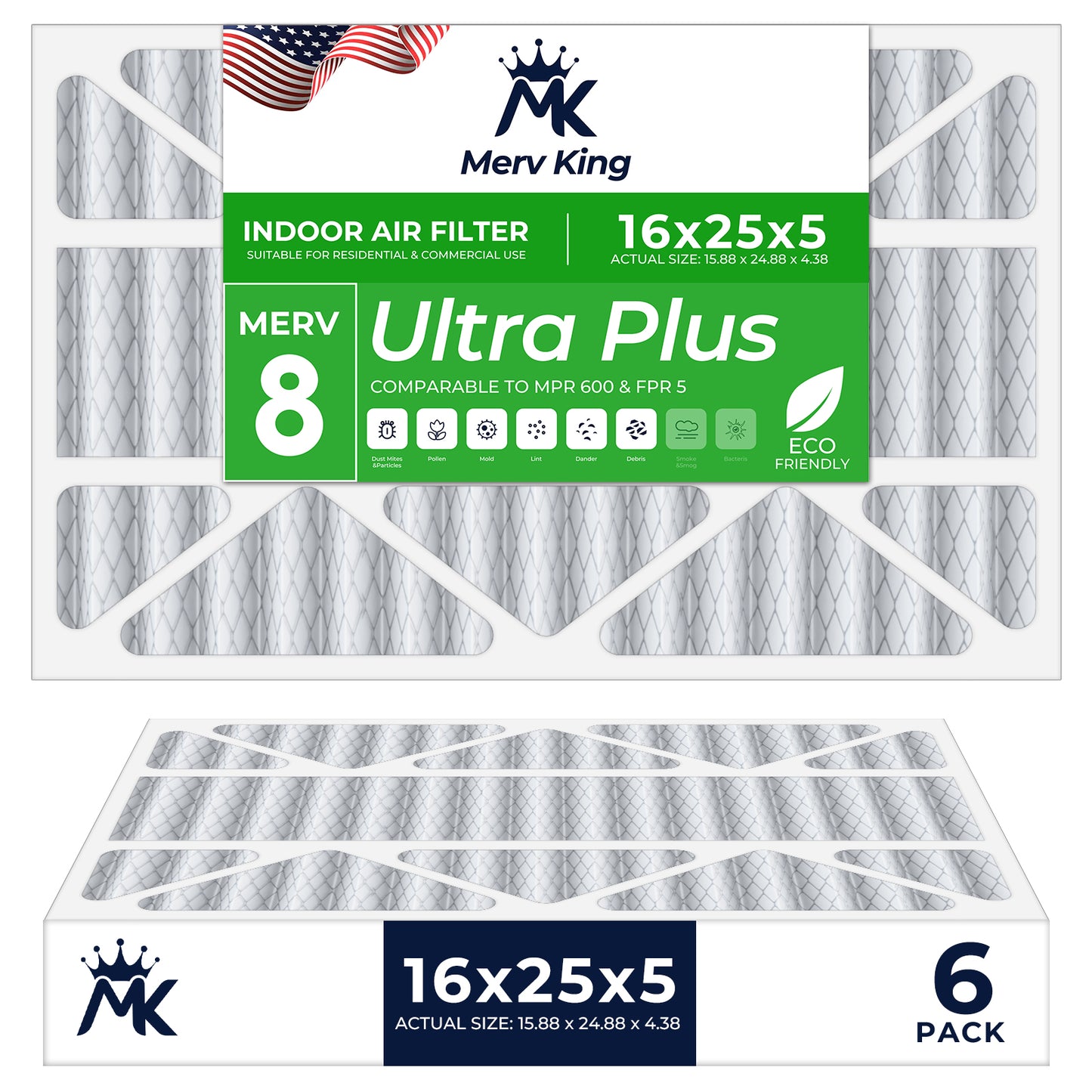 16x25x5 Merv 8 Pleated Air Filters